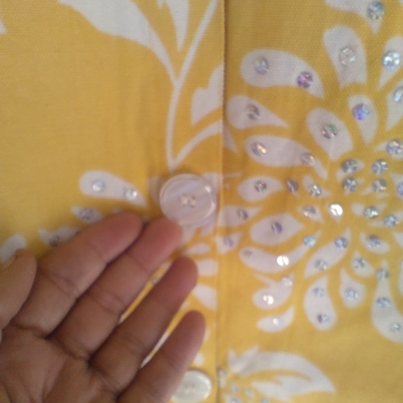 Women's Candy Couture Mustard Yellow Floral Sequins Jacket Size Large Bohemian - Picture 3 of 5